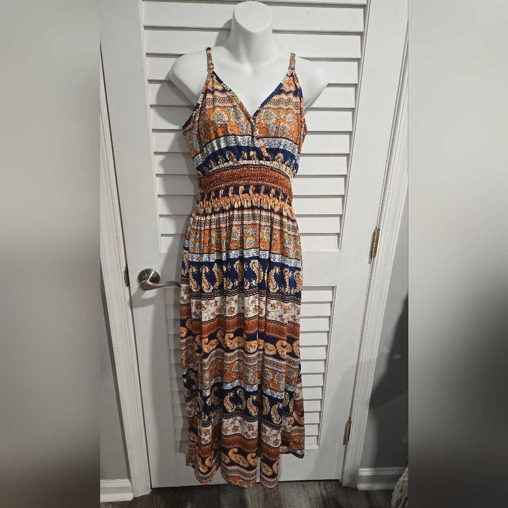 Bobbie Brooks Paisley Maxi Dress - Orange and Blue